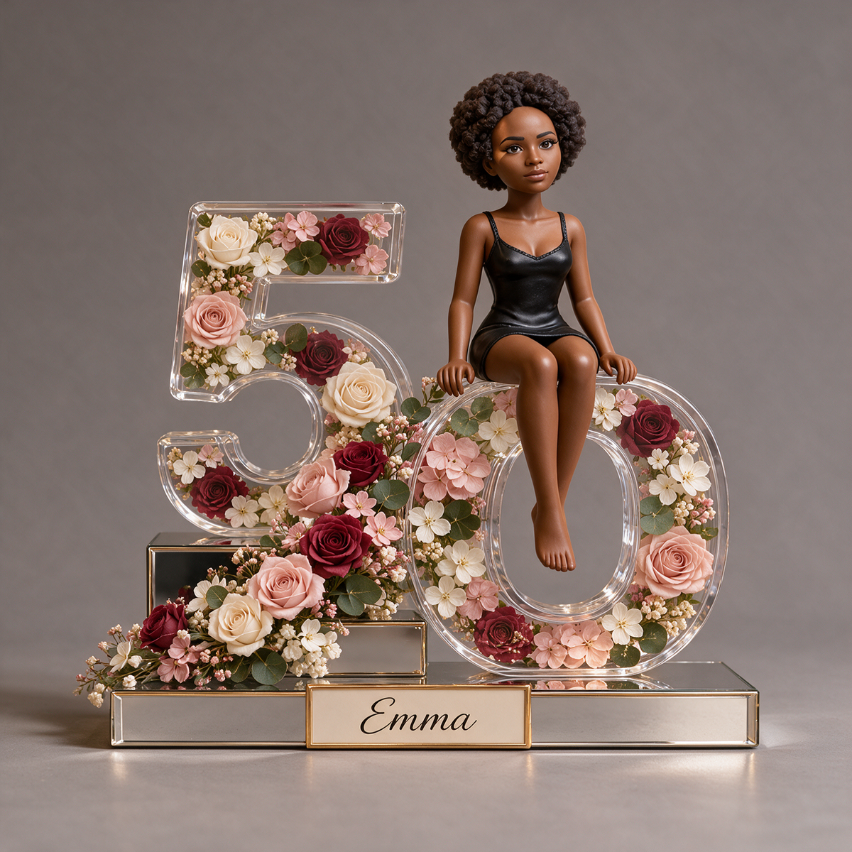 Personalized Custom Photo Rose Acrylic Number Figurine Display - 50th Birthday Gift for Women