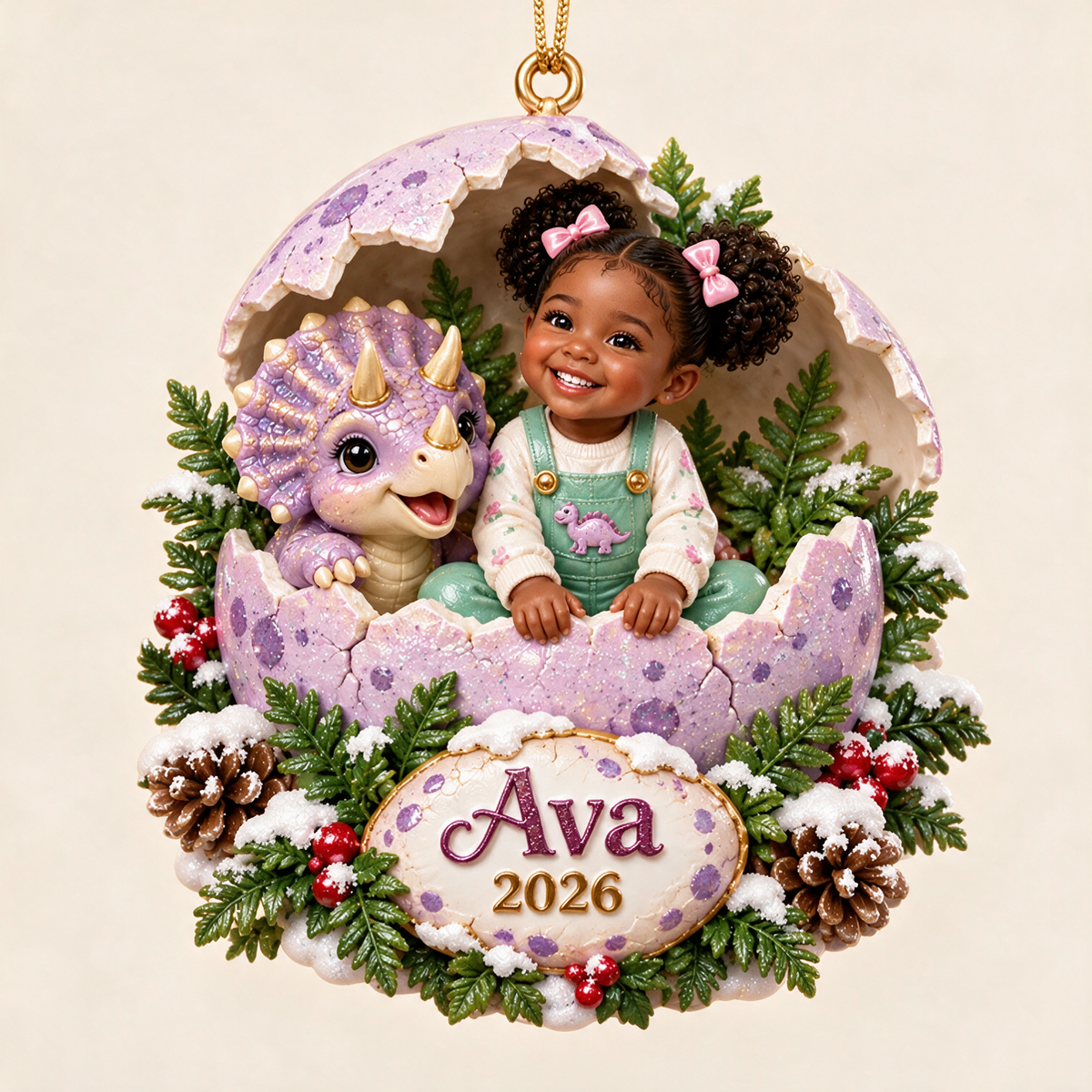 Personalized Custom Photo Dinosaur Egg 3D Ornament - 2026 Christmas Gift for Little Girls