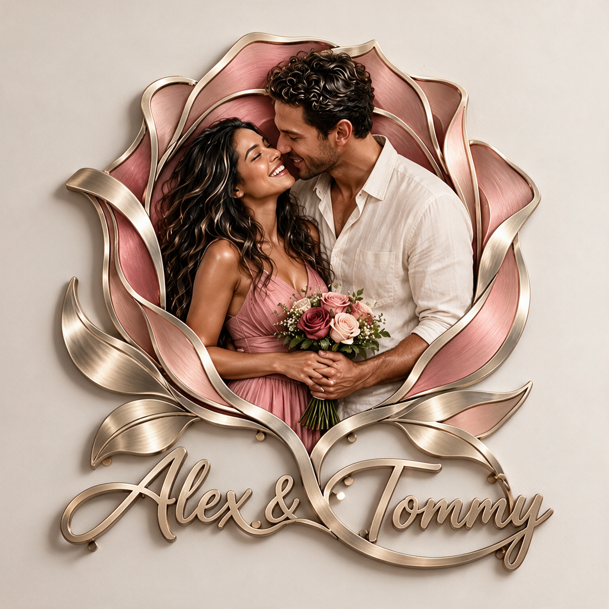 Personalisierte 3D Metall Wandkunst mit Foto - Geschenk für Paare