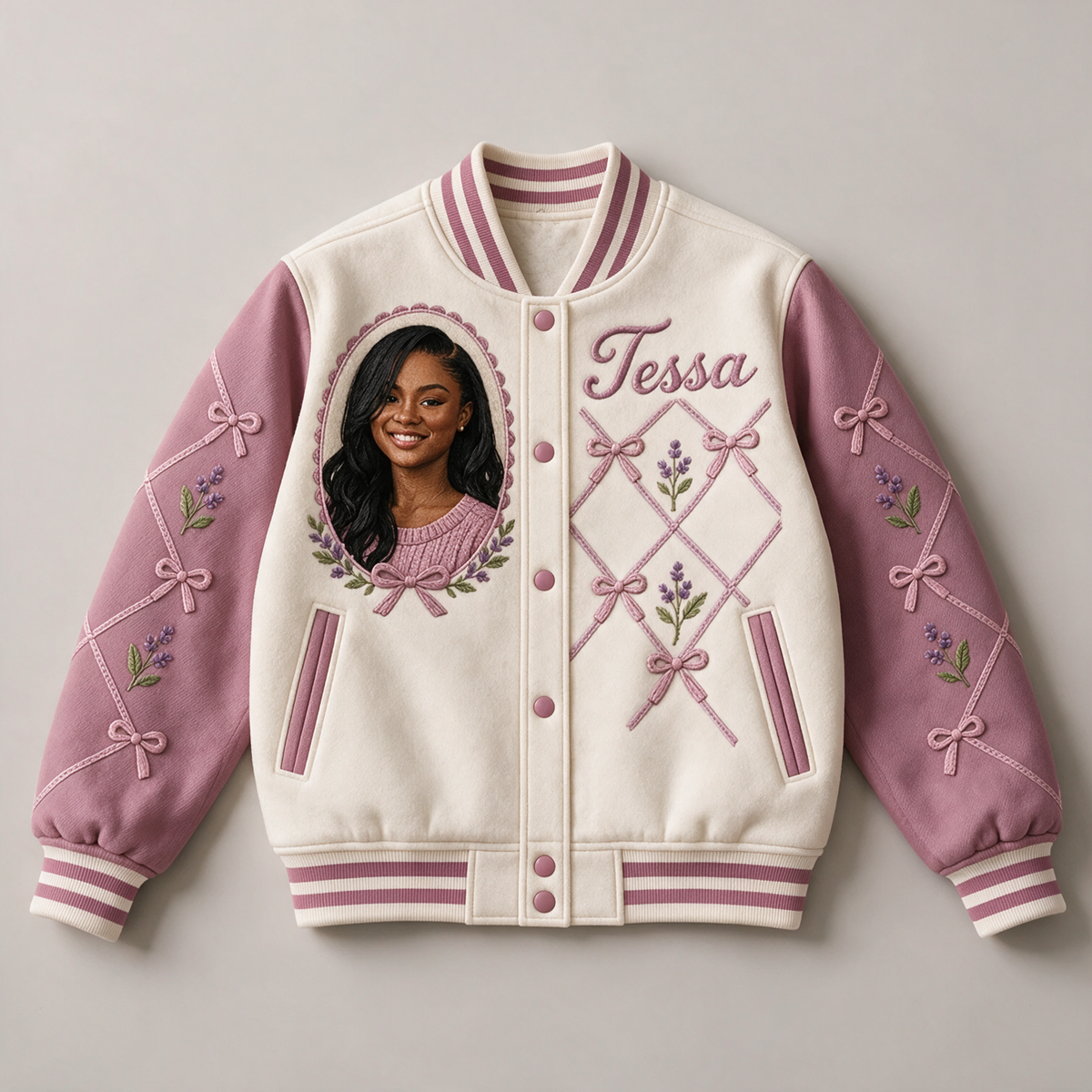 Veste Varsity d'Anniversaire Personnalisée - Portrait en Nœud et Nom