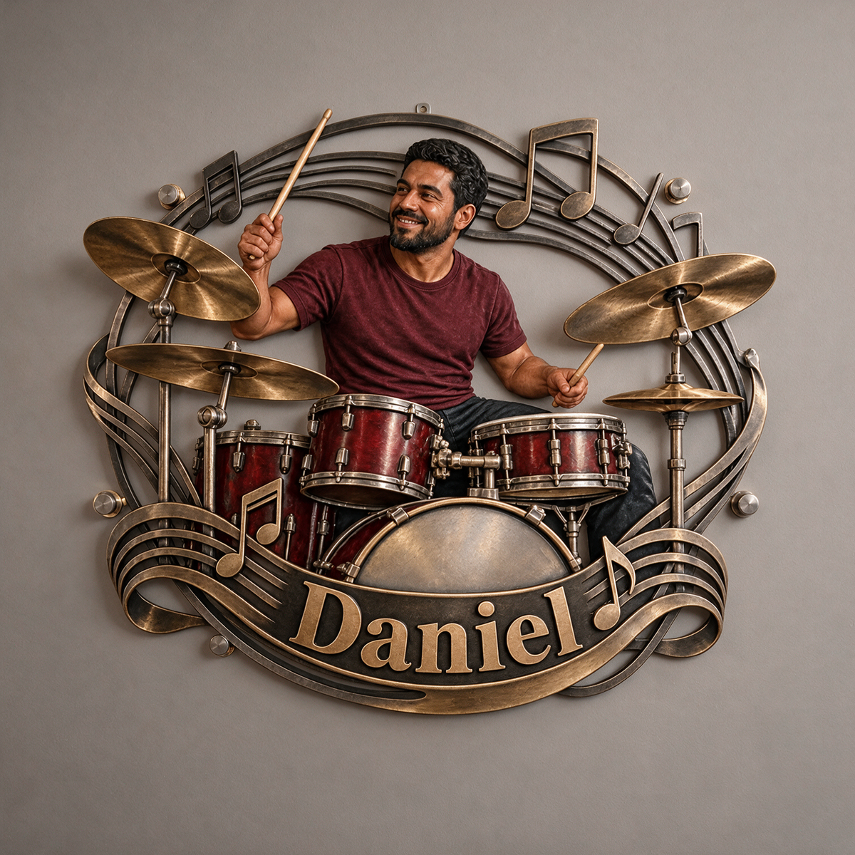 Personalized Custom Photo Drummer 3D Cut Metal Sign - Gift for Men