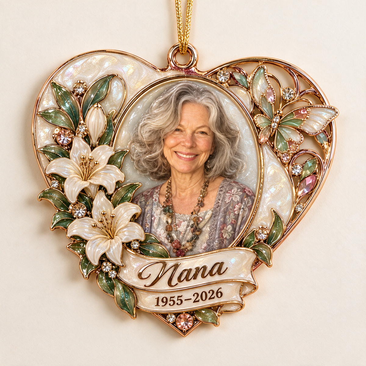 Personalized Custom Photo Lily Heart Memorial Christmas Ornament - In Memory of Grandma