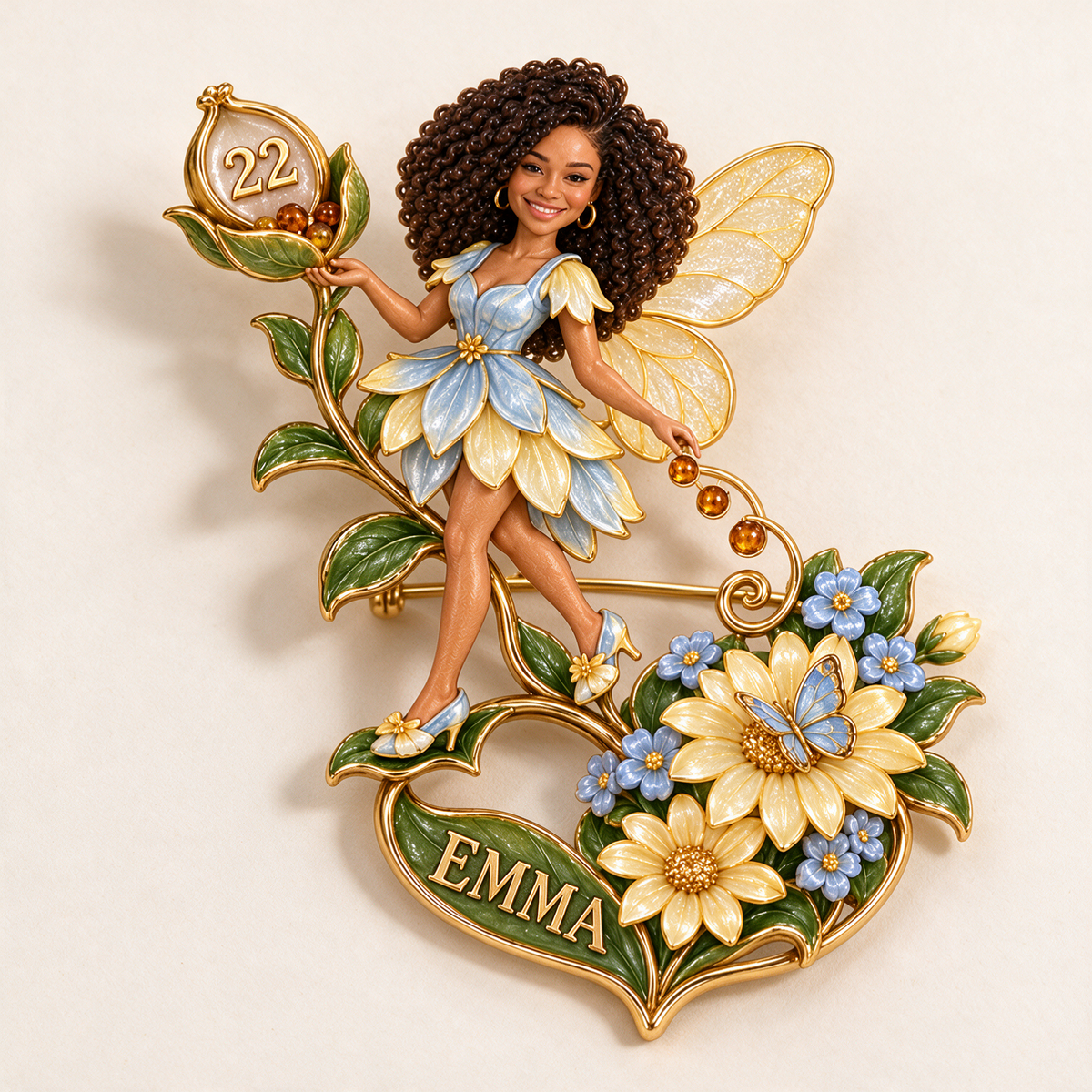 Personalized Wildflower Seedkeeper Fairy Brooch - Birthday Gift with Custom Photo, Name and Age