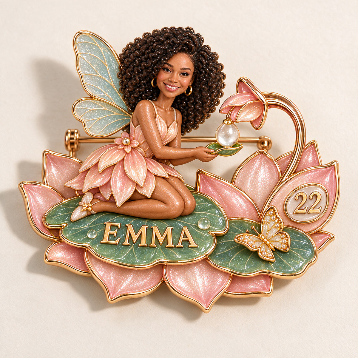 Personalized Lotus-Dew Wish Fairy Brooch - Birthday Gift with Custom Photo, Name and Age