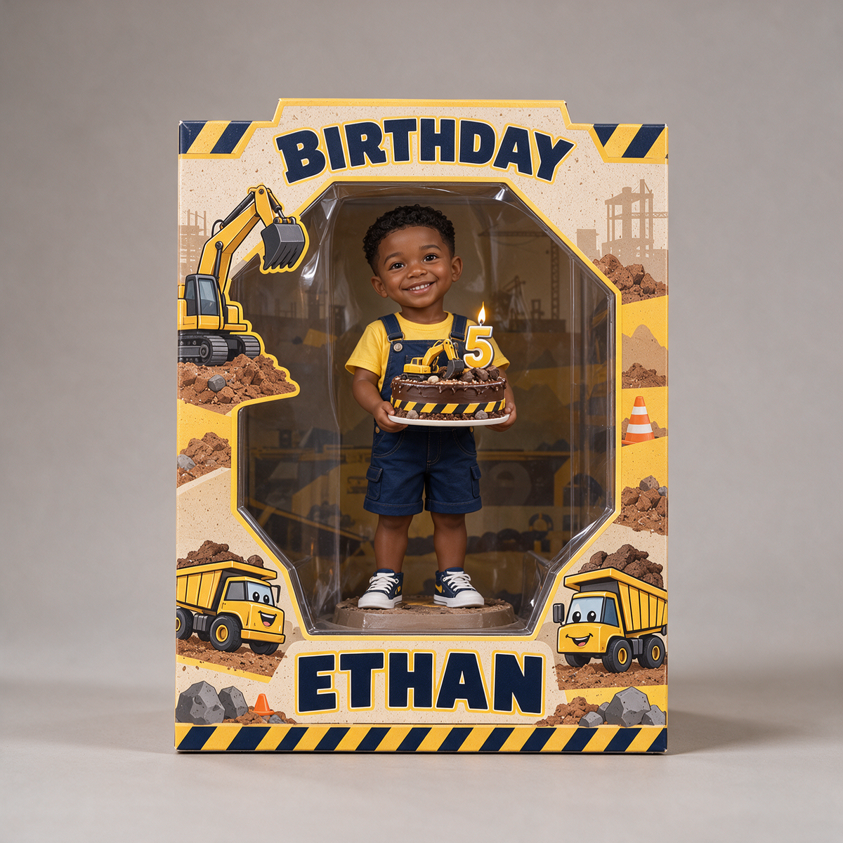 Personalized Custom Photo Construction Acrylic Display Box - 5th Birthday Gift for Boys