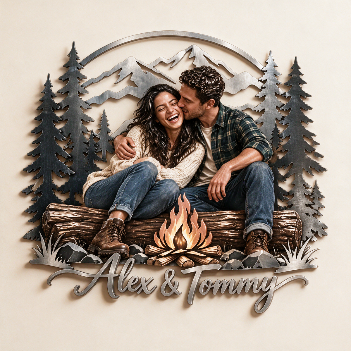 Personalized Custom Photo Camping 3D Metal Wall Art - Gift for Couples