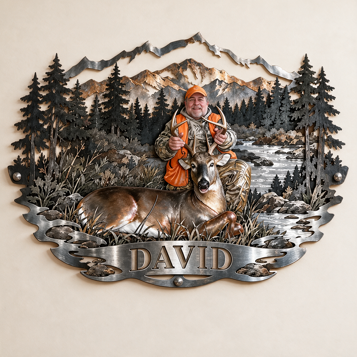 Personalized Custom Photo Deer Hunting 3D Cut Metal Sign - Gift for Older Men