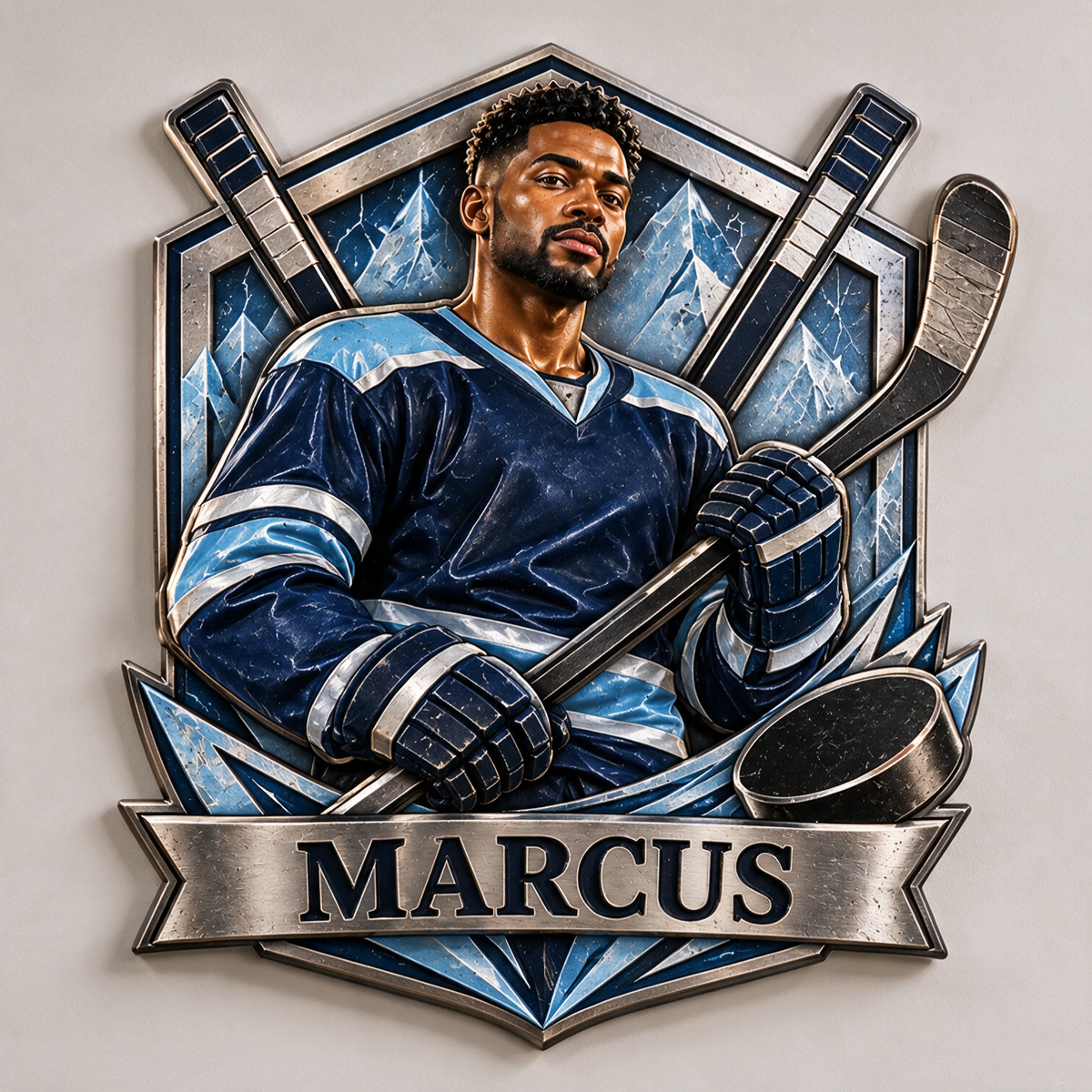 Personalisierte 3D-gedruckte Metalltafel für Eishockey - Geschenk für junge Männer