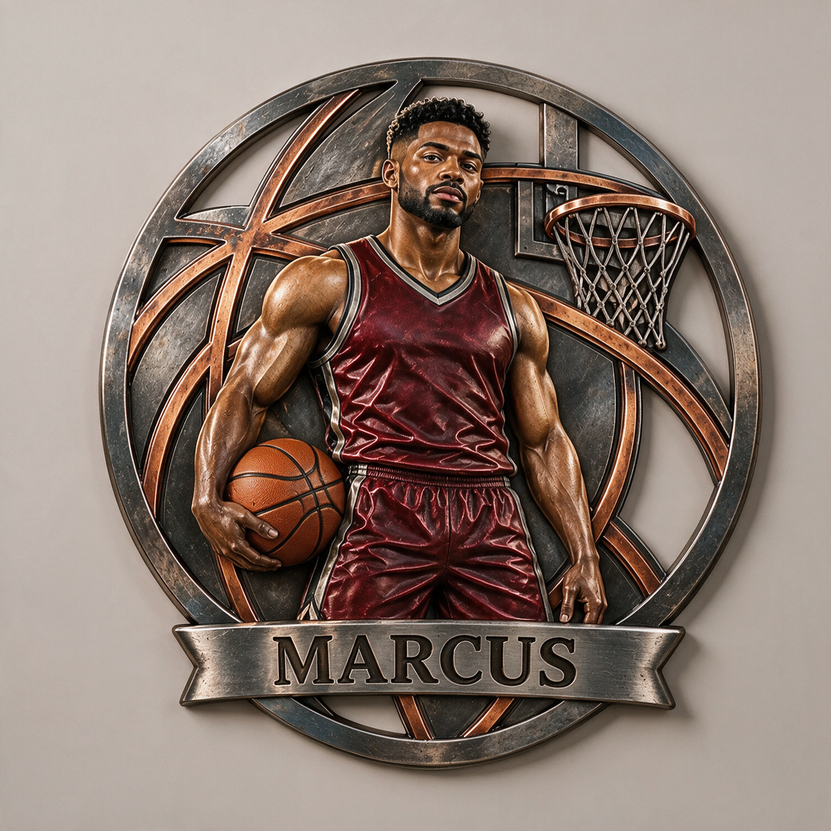 Personalisierte Foto-Basketball 3D-gedrucktes Metall-Schild - Geschenk für junge Männer