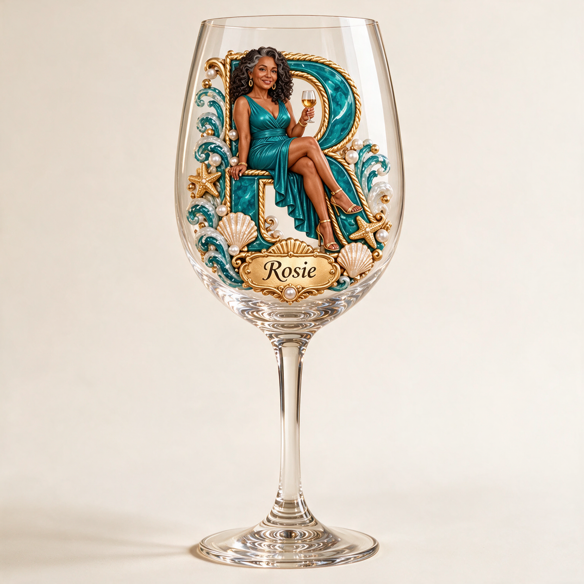 Personalized Custom Photo Coastal Wine Glass - Gift for Older Women