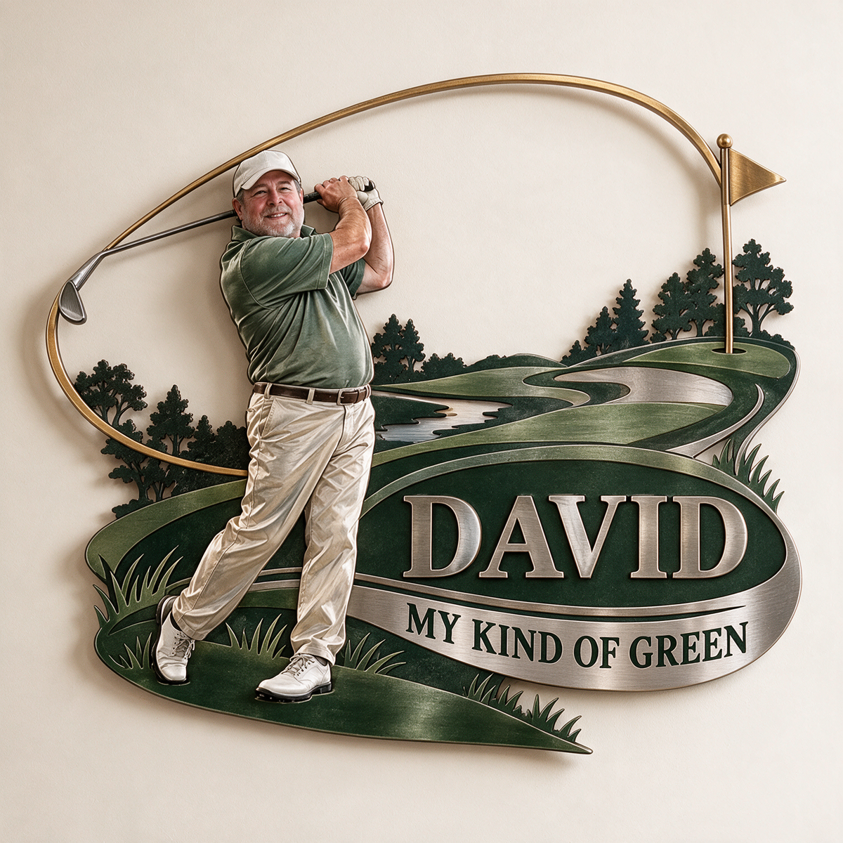 Personalisierte Golf Metall Wandkunst - Individuelles Porträt und Name, Golfer Wanddekoration