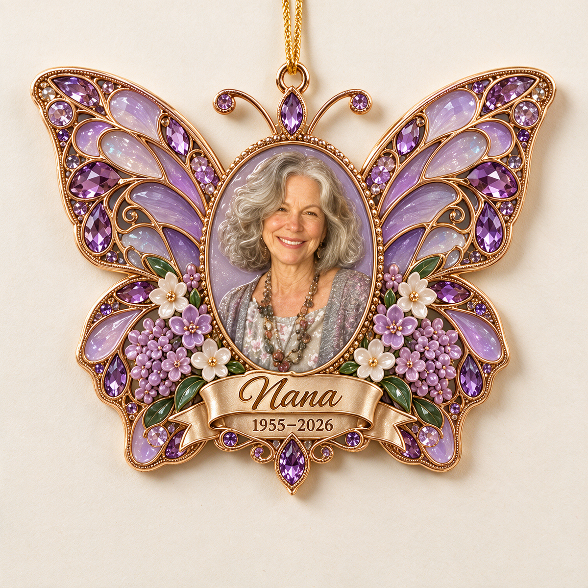 Personalized Custom Photo Purple Butterfly Memorial Christmas Ornament - In Memory of Grandma