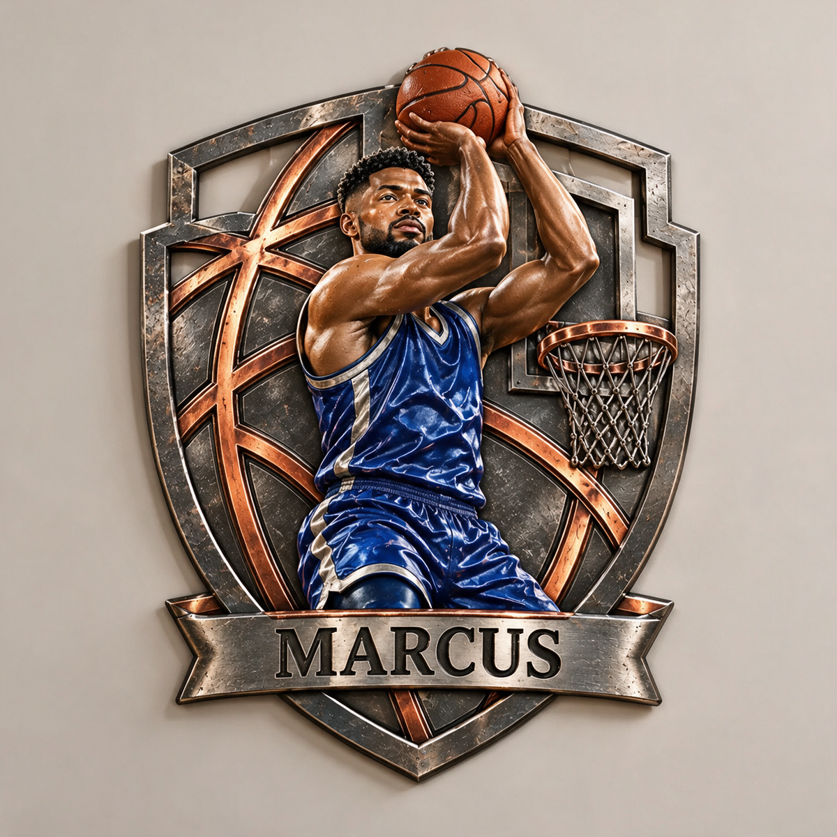 Panneau en métal découpé personnalisé photo de basket 3D - Cadeau pour jeunes hommes