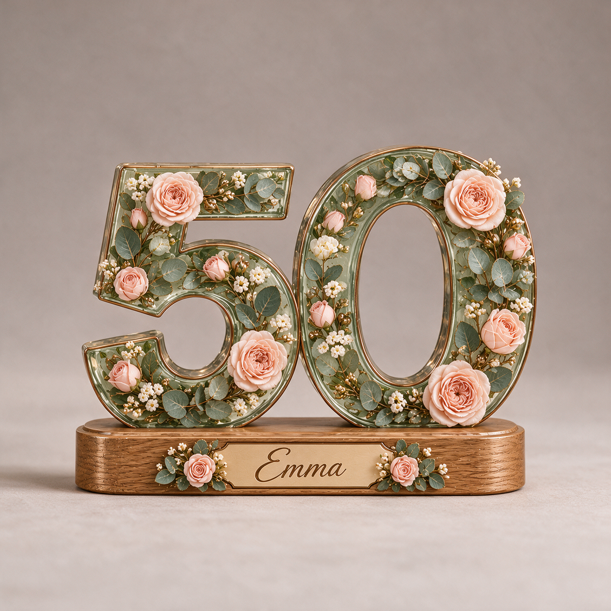 Personalized Custom Photo Rose Eucalyptus Custom Shaped Acrylic Plaque - 50th Birthday Gift for Women