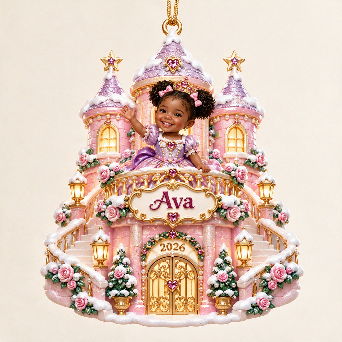Personalized Custom Photo Princess Castle 3D Ornament - 2026 Christmas Gift for Little Girls
