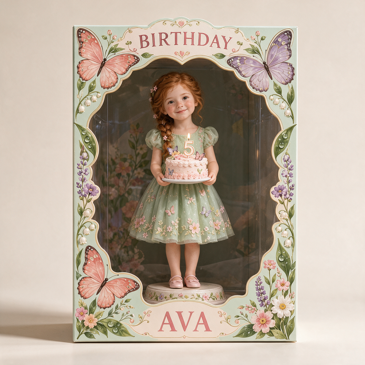 Personalized Custom Photo Butterfly Garden Acrylic Display Box - 5th Birthday Gift for Girls