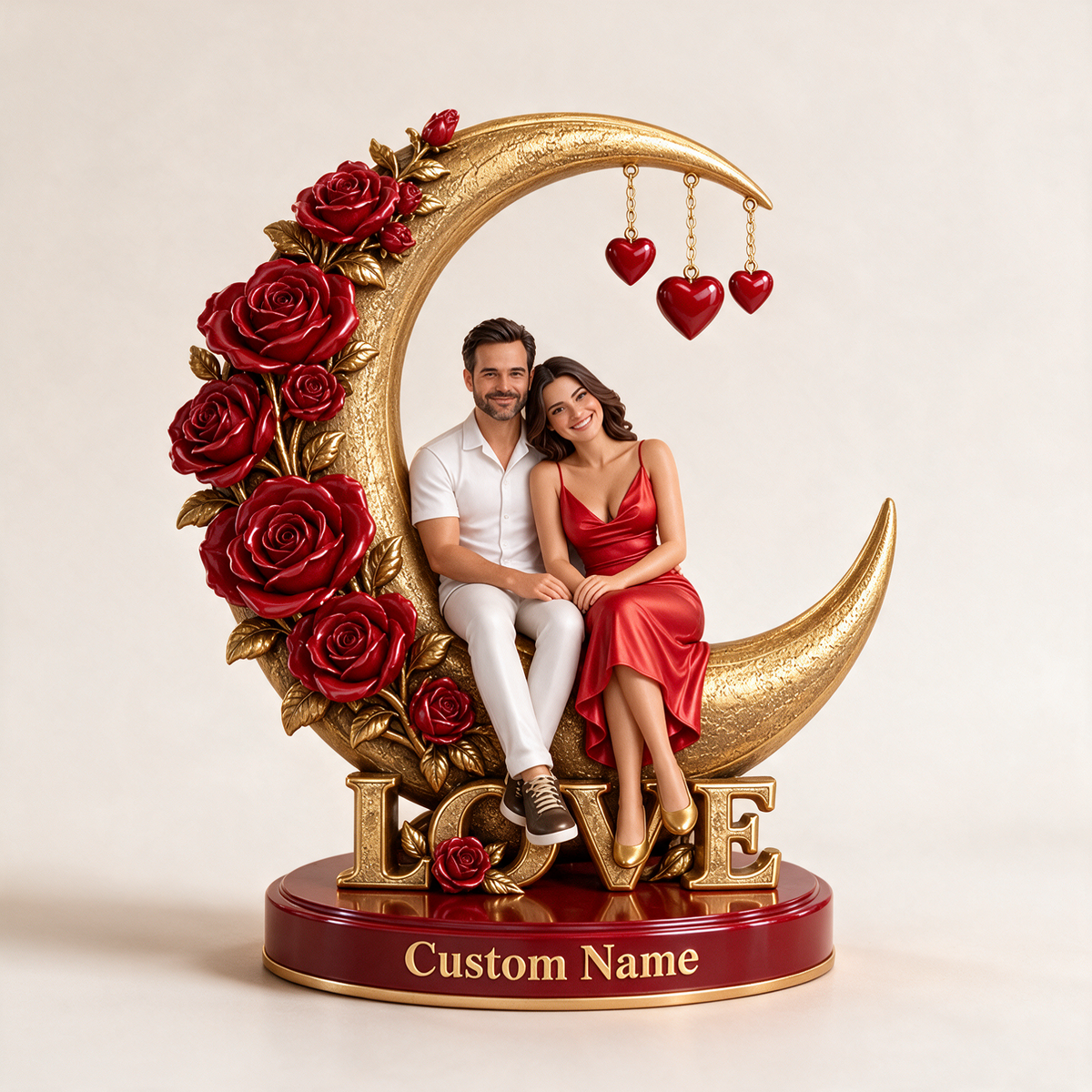 Personalized Couple Acrylic Plaque - Crescent Moon and Roses