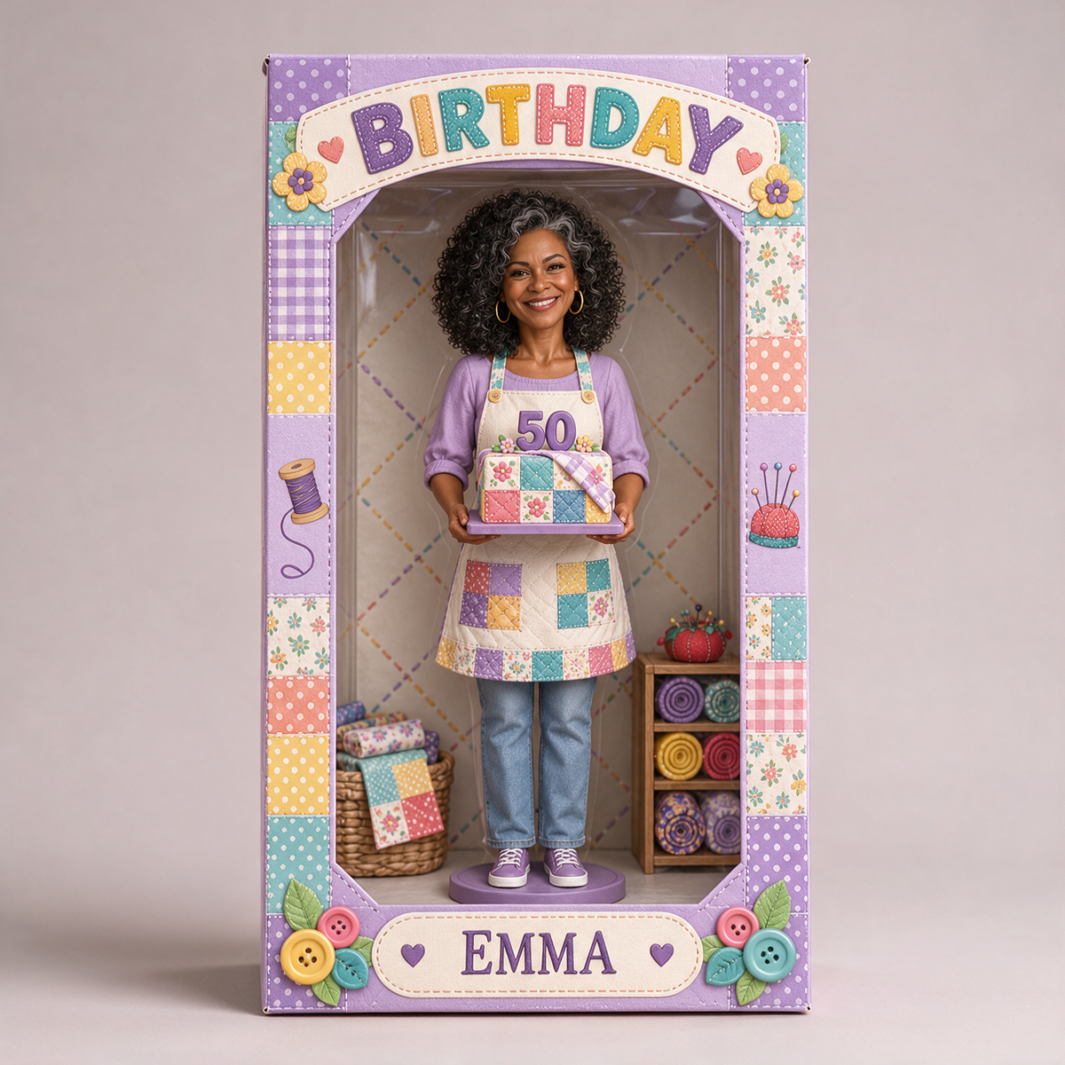 Personalized Sewing Acrylic Display Box - Birthday Photo Figurine Gift