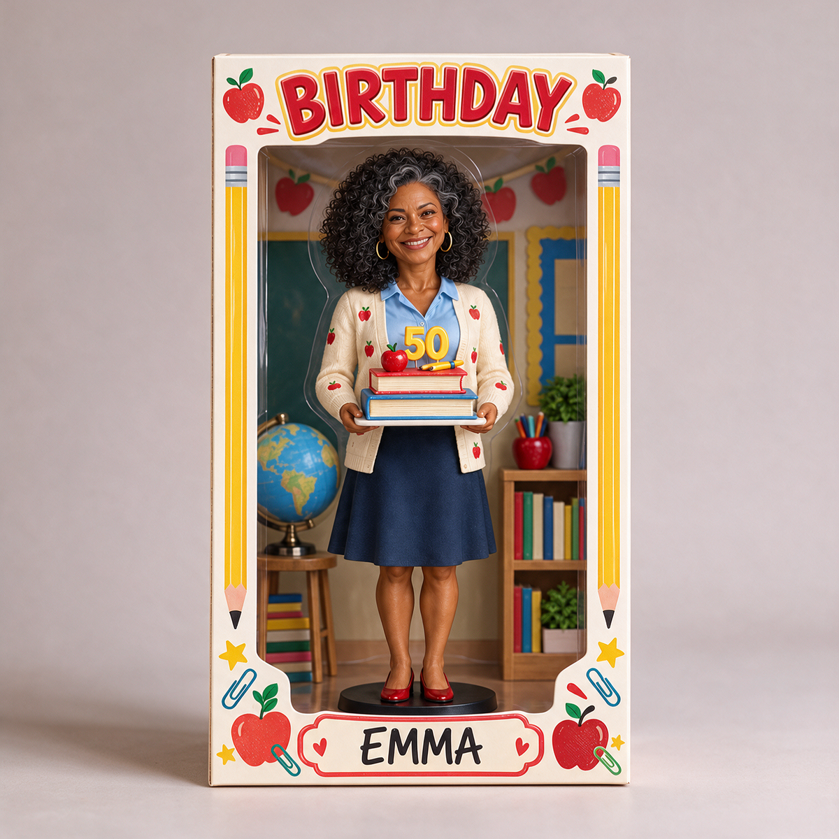 Personalized Teacher Acrylic Display Box - Birthday Gift with Custom Portrait Figurine