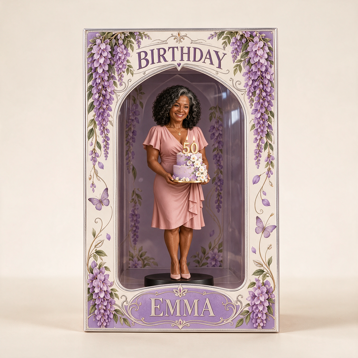 Personalized Custom Photo Wisteria Figurine in Acrylic Display Box - 50th Birthday Gift for Women