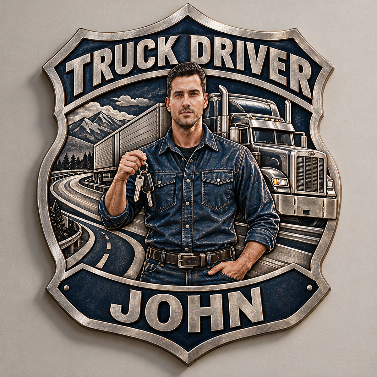 Personalized Custom Photo Truck Driver 3D Printed Cut Metal Sign - Gift for Young Men