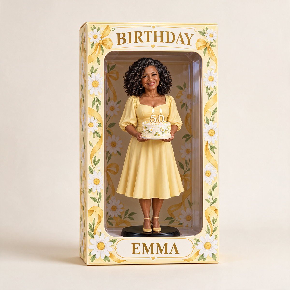 Personalisierte Foto-Gänseblümchen-Figurinen-Display-Box - 50. Geburtstagsgeschenk für Frauen