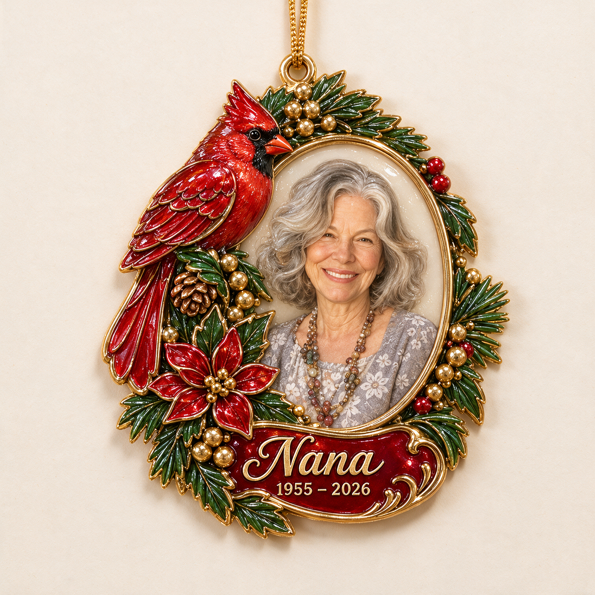 Personalized Custom Photo Cardinal Memorial Christmas Ornament - In Memory of Grandma