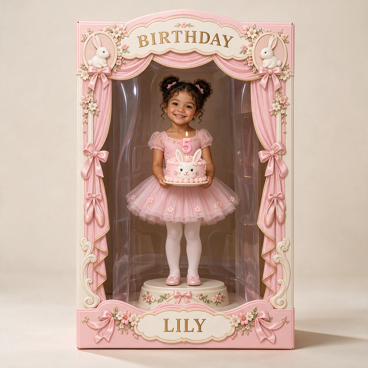Personalisierte Foto-Hasen-Acryl-Displaybox - 5. Geburtstag Geschenk für Mädchen