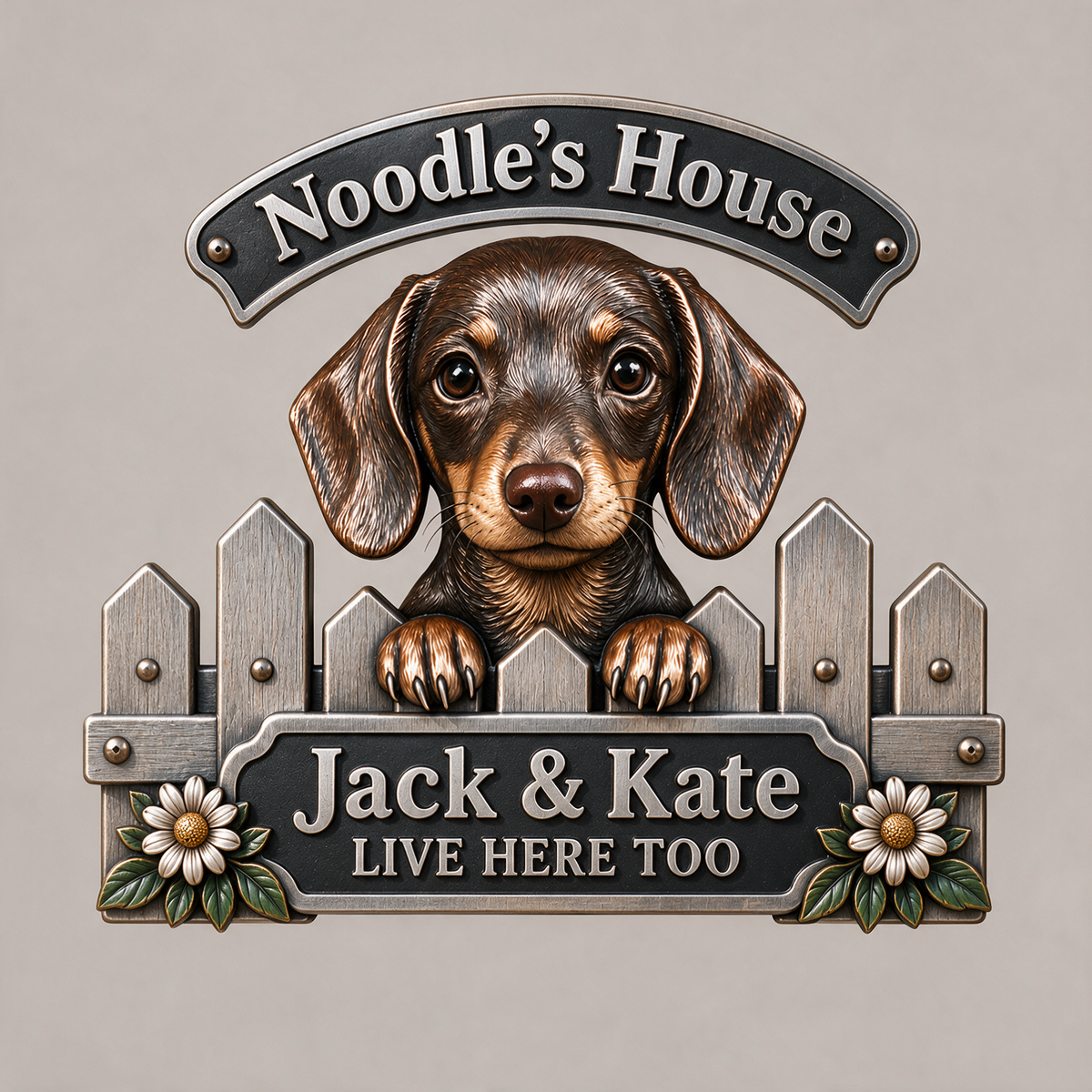 Panneau Métallique Découpé 3D Personnalisé Photo Teckel - Cadeau Amoureux des Chiens pour Décoration Intérieure