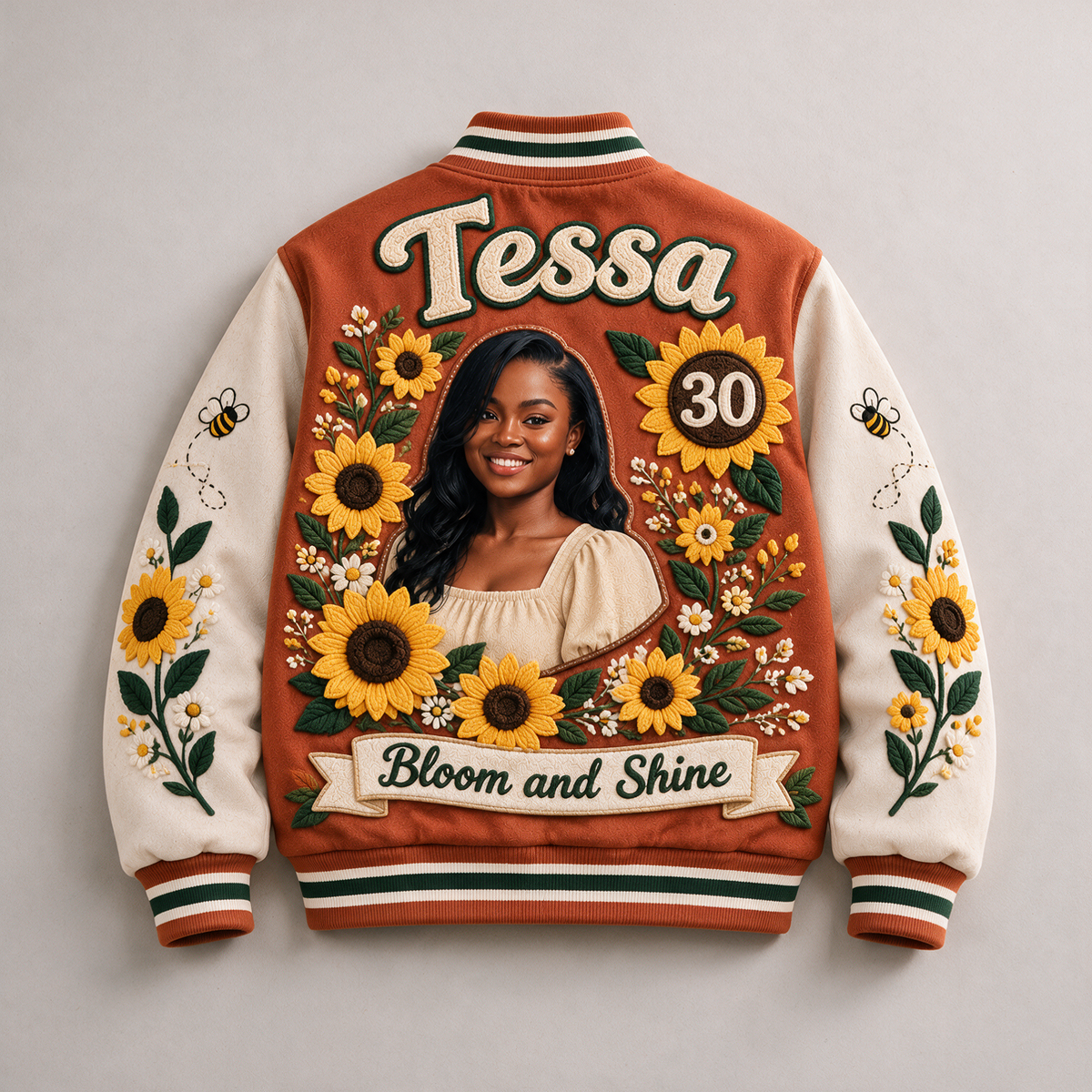 Veste Varsity Tournesol Personnalisée - Portrait Photo d'Anniversaire