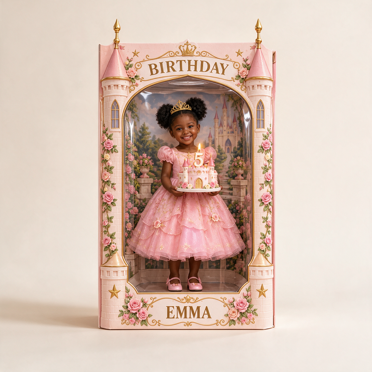 Personalized Custom Photo Princess Castle Acrylic Display Box - 5th Birthday Gift for Girls