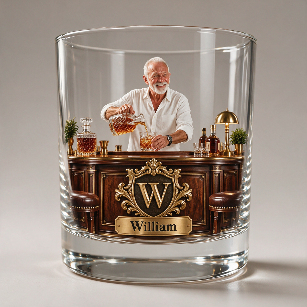 Personalized Whiskey Rocks Glass with Portrait, Name and Initial