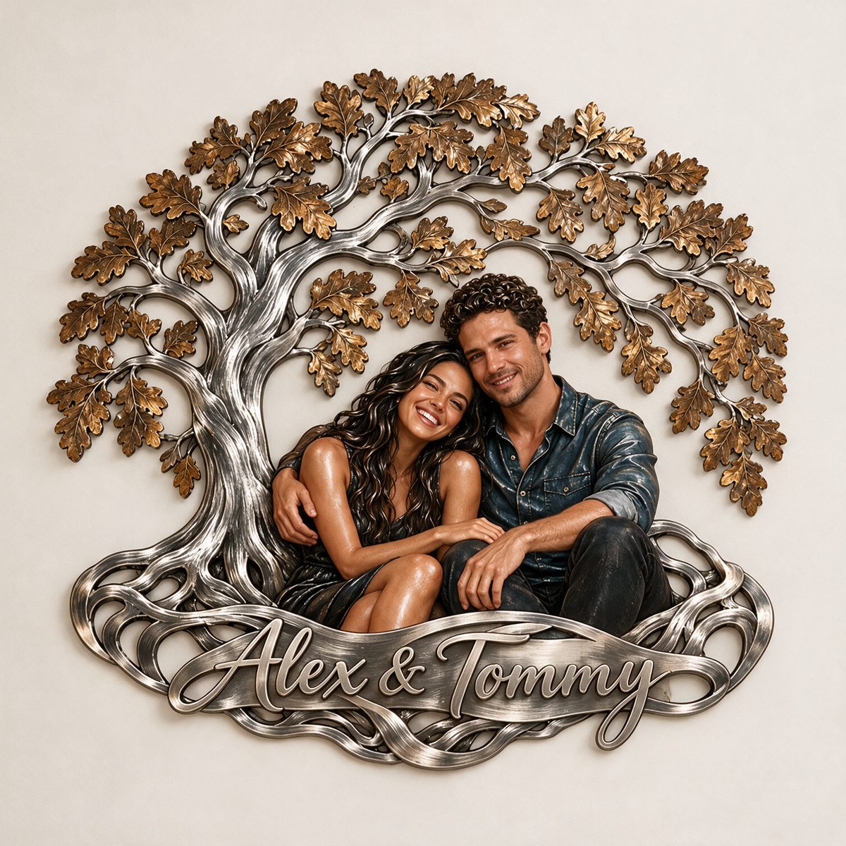 Personalisierte 3D Metall Wandkunst Baum der Liebe - Geschenk für Paare