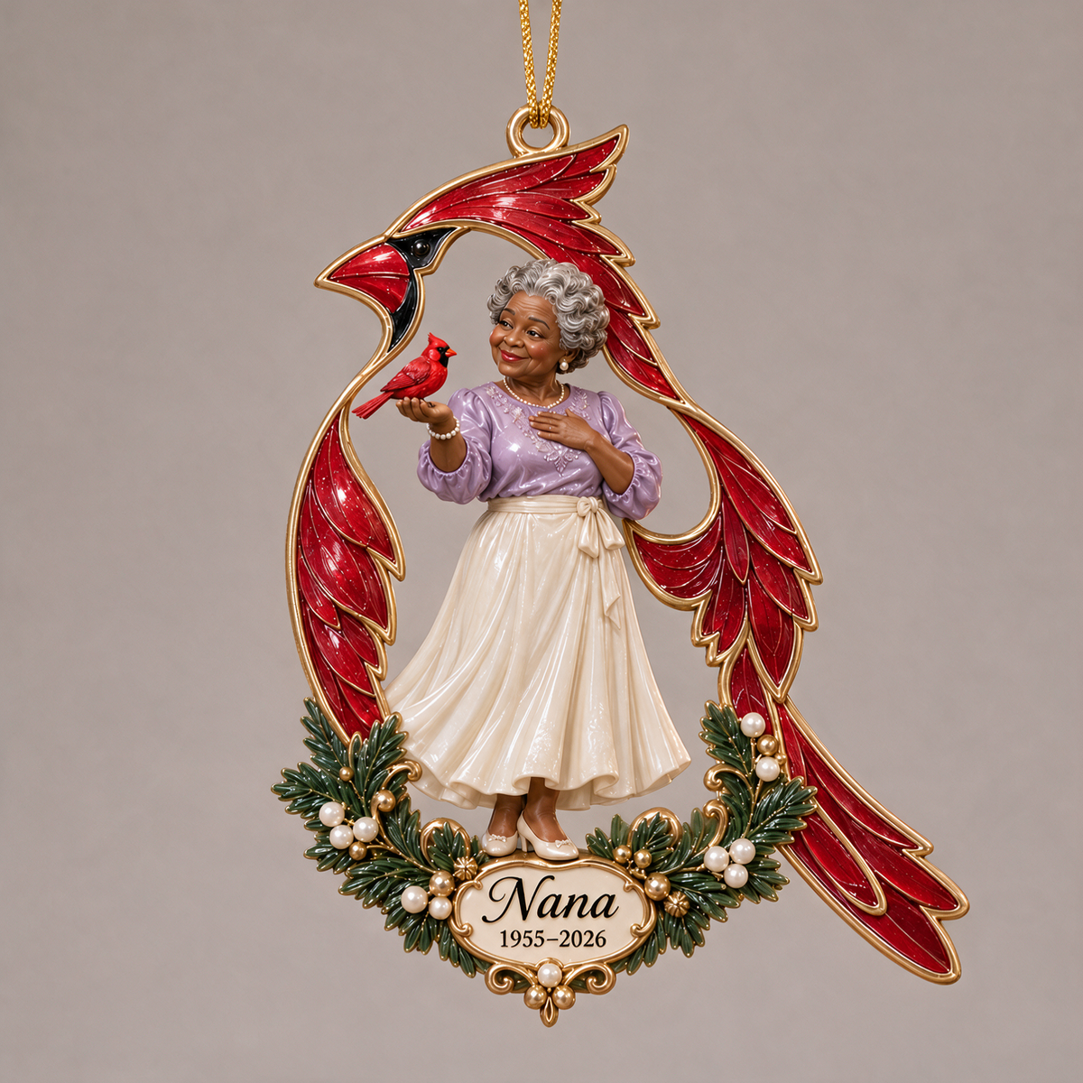 Personalized Custom Photo Cardinal Memorial 3D Christmas Ornament - Grandmother Remembrance Keepsake