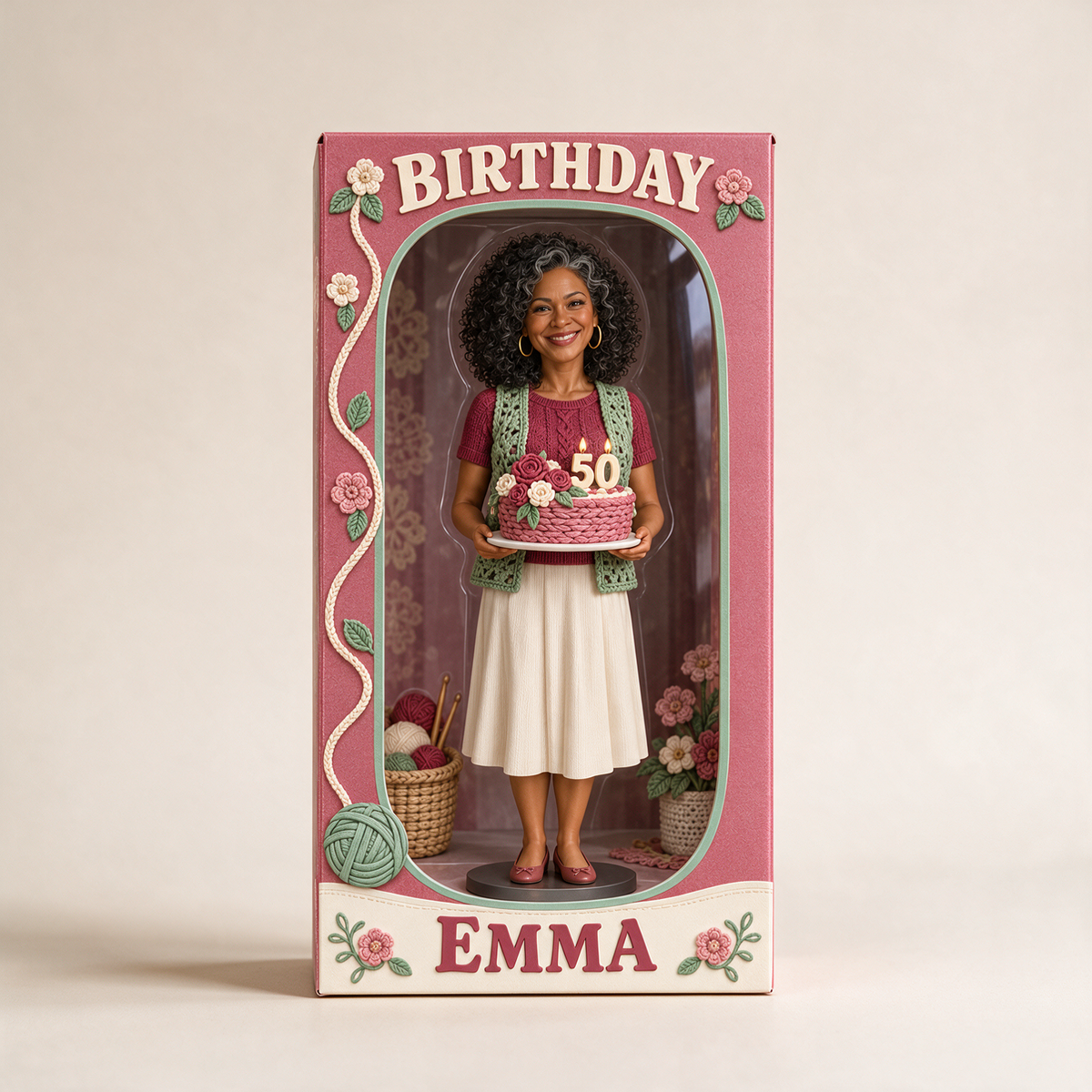 Personalized Crocheting Acrylic Display Box - 50th Birthday Photo Figurine Keepsake