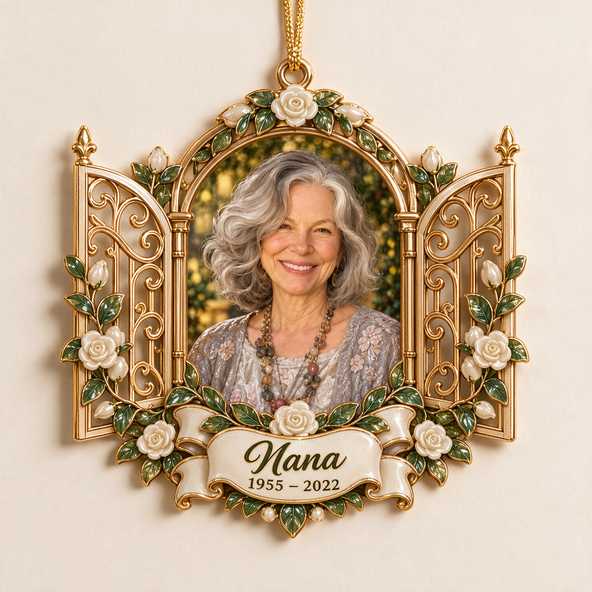Personalized Custom Photo Heavenly Gates Memorial Christmas Ornament - In Memory of Grandma