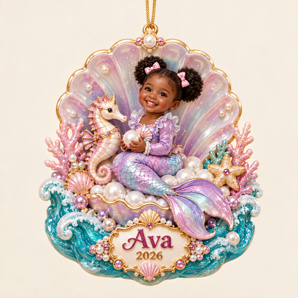 Personalized Custom Photo Mermaid 3D Ornament - 2026 Christmas Gift for Little Girls