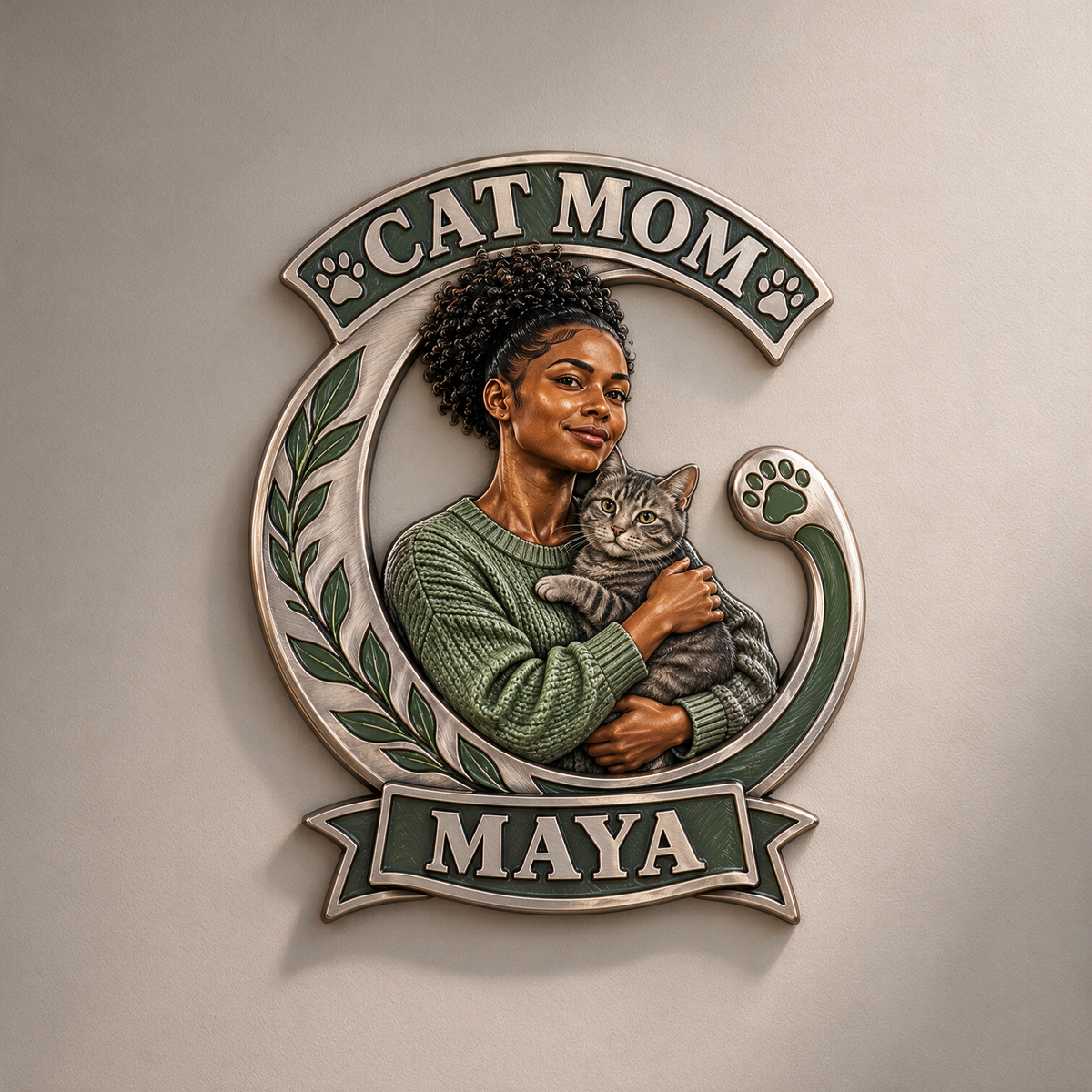Personalized Custom Photo Cat Mom 3D Printed Cut Metal Sign - Gift for Young Women
