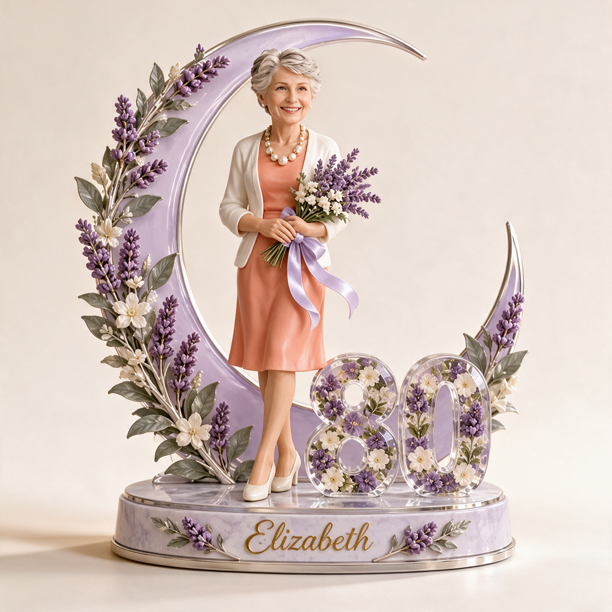 Figurine d'anniversaire personnalisée - Portrait sur mesure, cadeau souvenir Lune Lavande