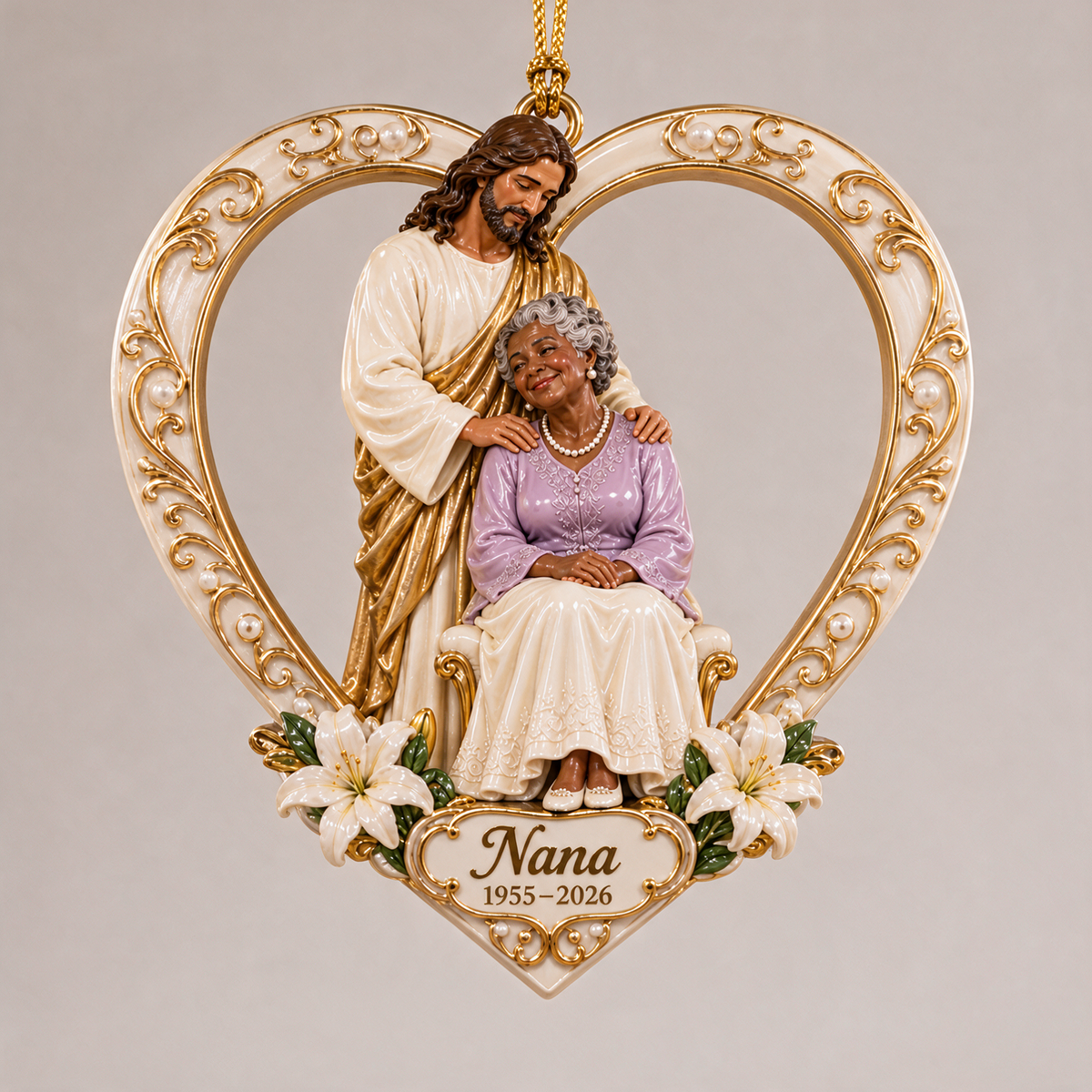 Personalized Custom Photo Jesus Heart Memorial 3D Christmas Ornament - Grandmother Remembrance Keepsake