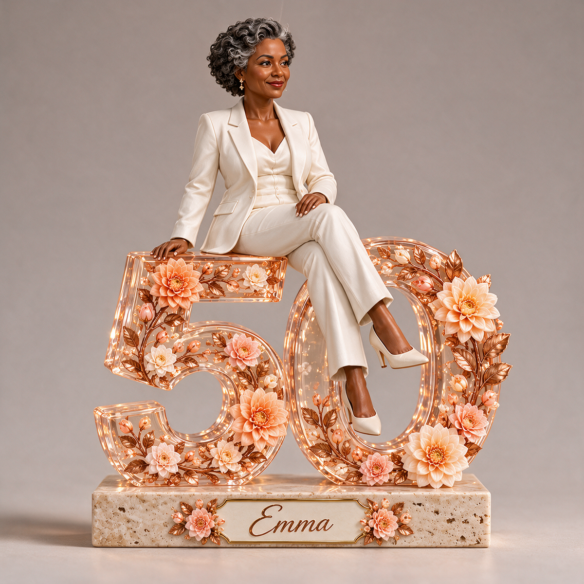 Personalized Custom Photo Peach Dahlia Custom Shaped Acrylic Plaque - 50th Birthday Gift for Women