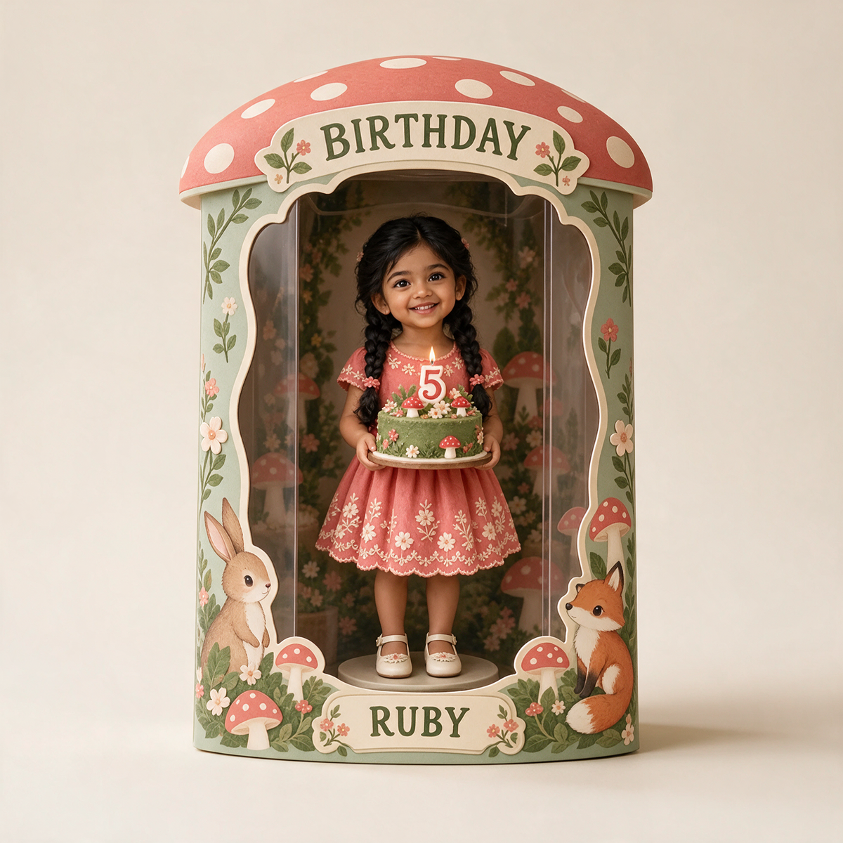 Personalized Custom Photo Woodland Acrylic Display Box - 5th Birthday Gift for Girls