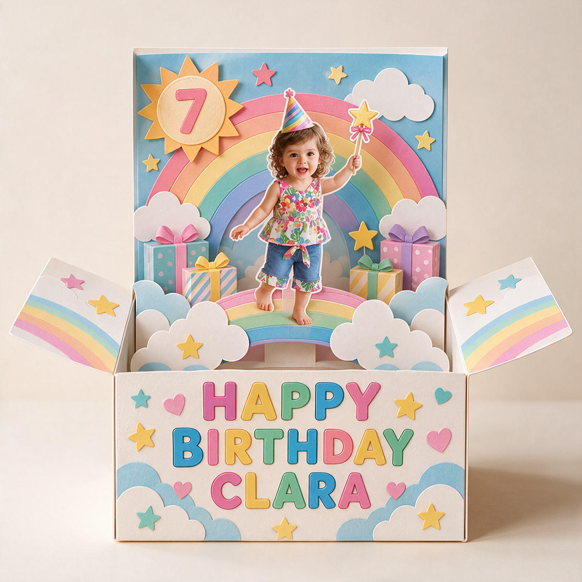 Carte Pop-Up d'Anniversaire Personnalisée avec Photo, Nom et Âge
