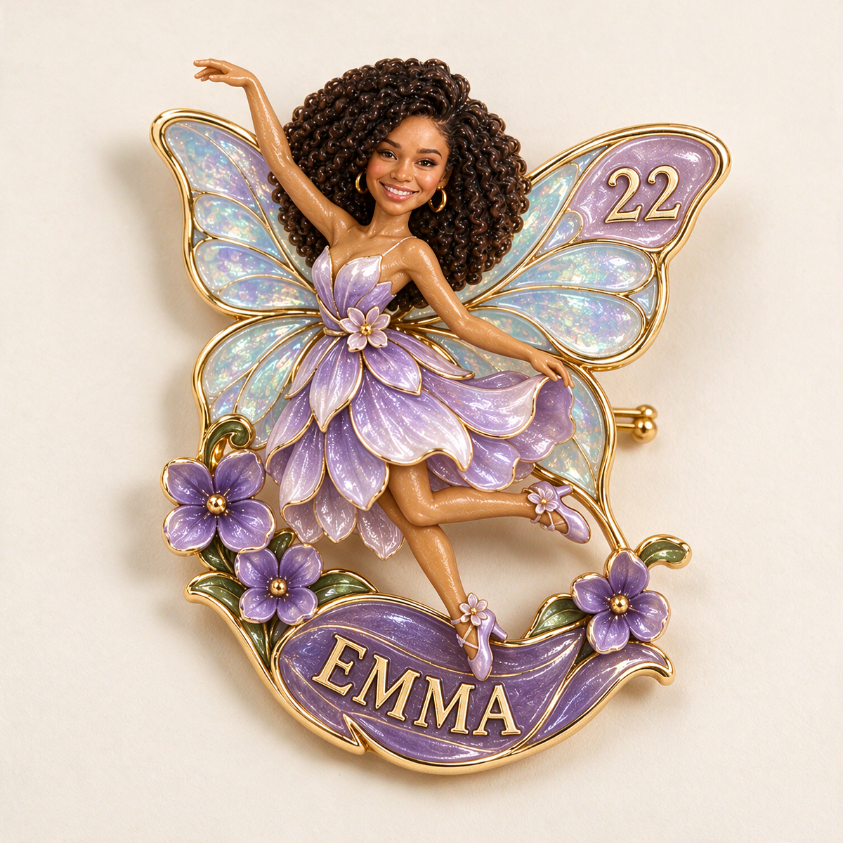 Personalized Birthday Fairy Brooch - Custom Photo, Name and Age, Butterfly Wings