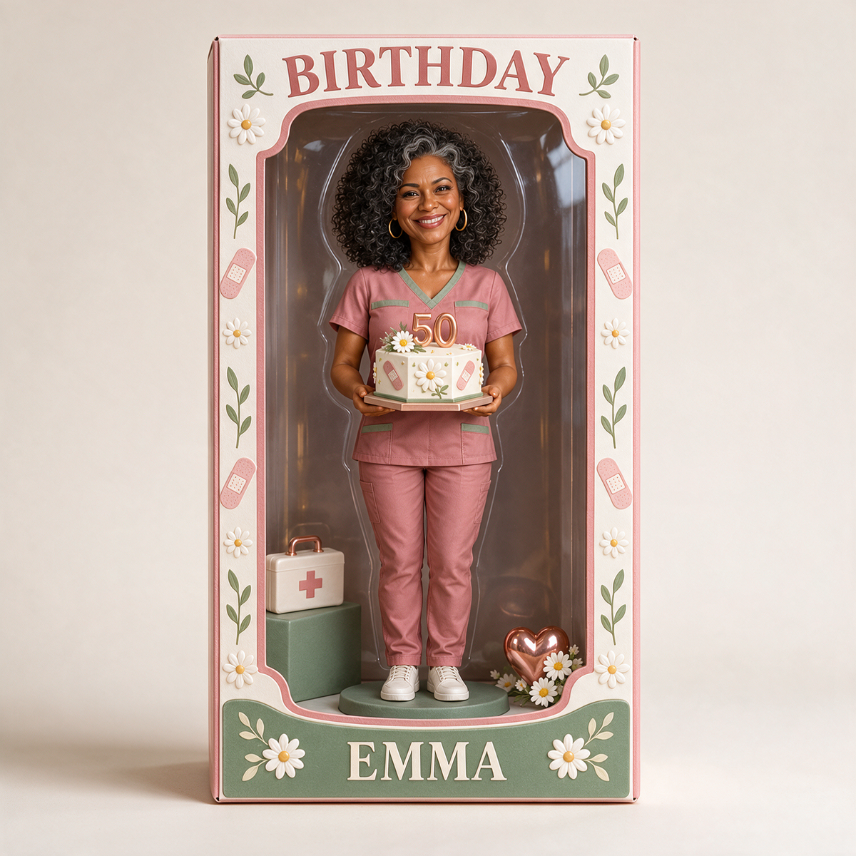 Personalized Nurse Acrylic Display Box - Birthday Portrait Figurine Gift