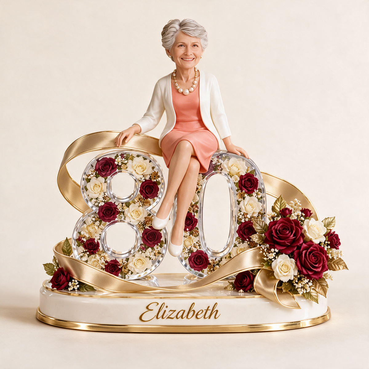 Personalisierte Geburtstagsfigur - Individuelles Porträt, Rose und Schleifen-Geschenk