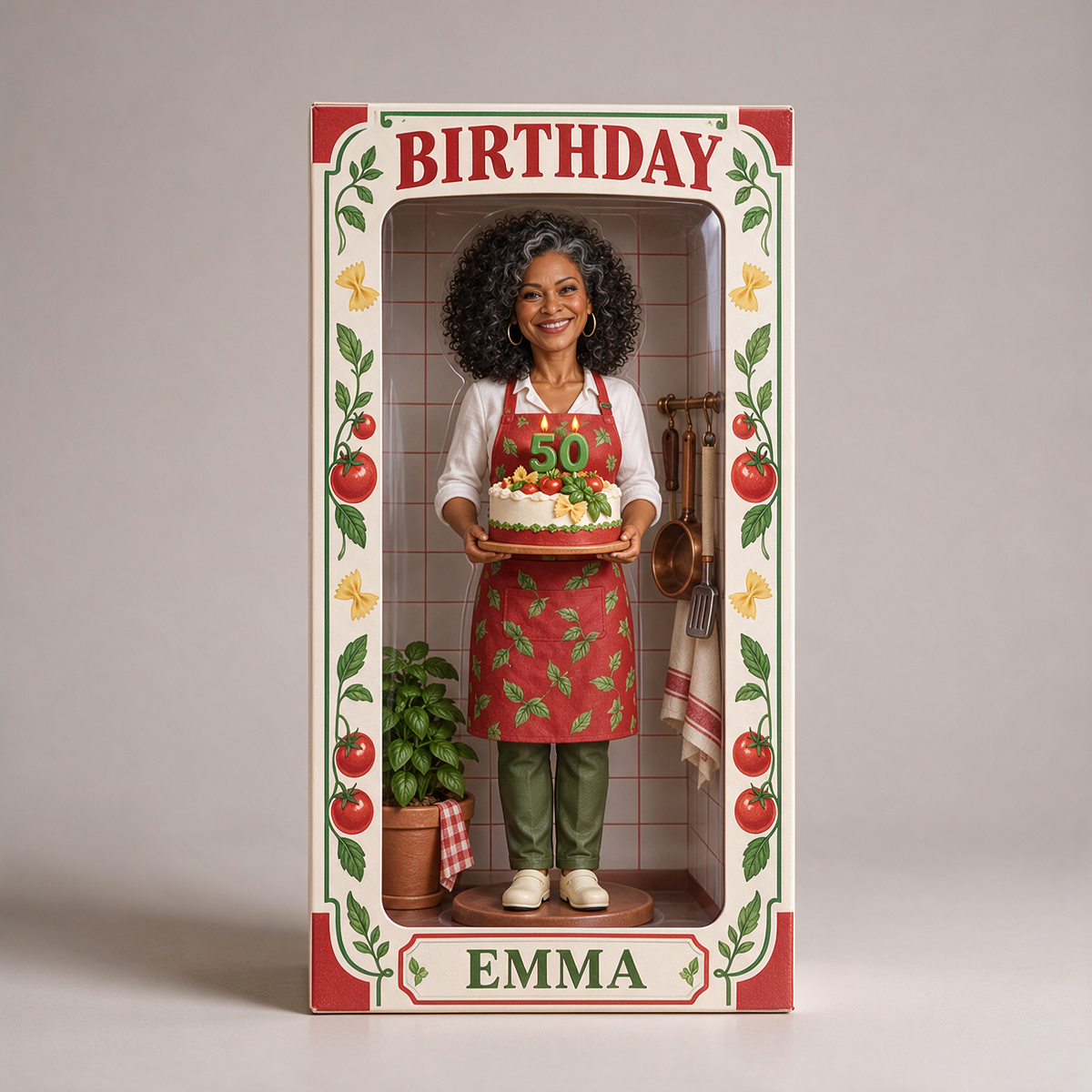 Personalized Cooking Acrylic Display Box - Italian Kitchen Birthday Figurine Gift