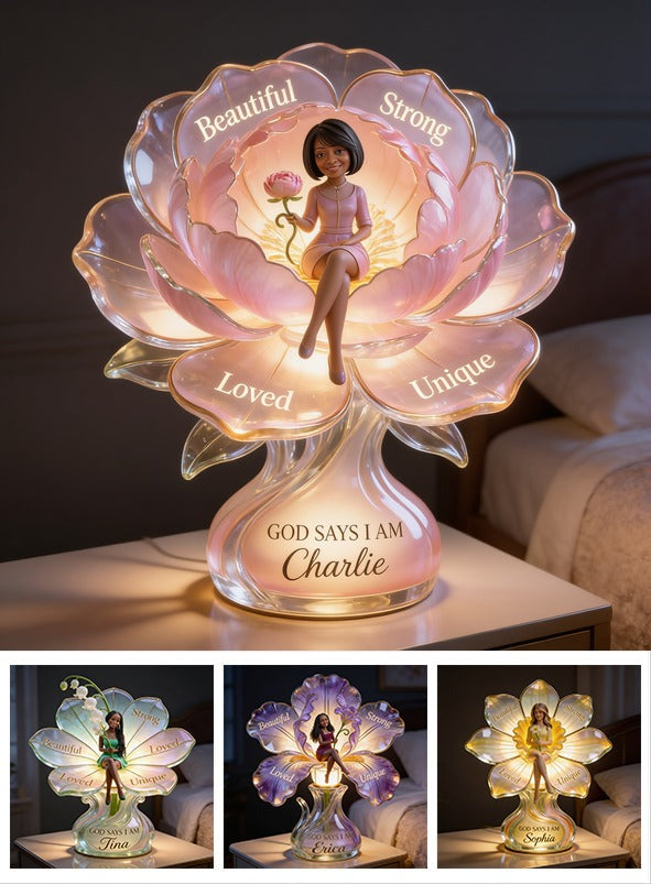 Personalized Middle-Aged Black Woman Acrylic LED Night Light Self Love Gift