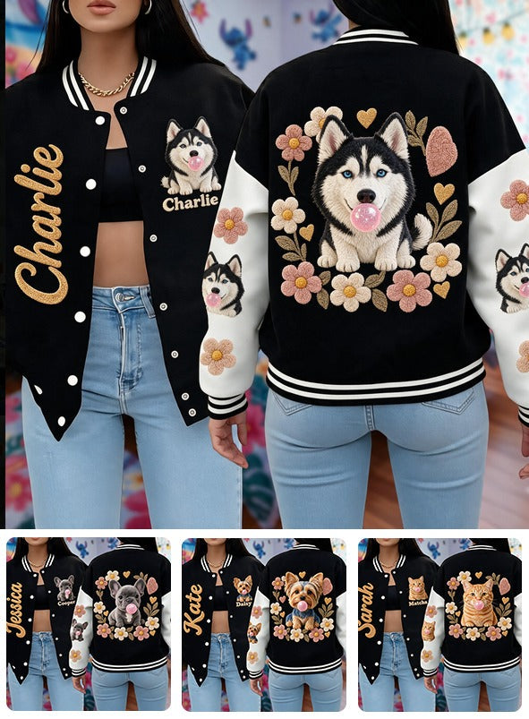 Personalized Blue Eyed Siberian Husky Varsity Jacket Dog Lover Streetwear