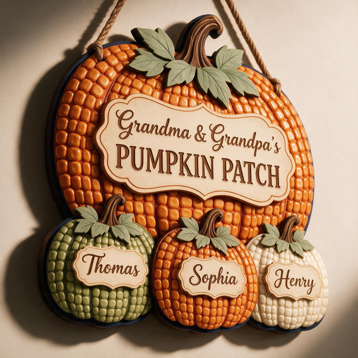Panneau en Bois Personnalisé de Citrouille d'Automne pour Grands-Parents, Décoration Murale Familiale Personnalisée